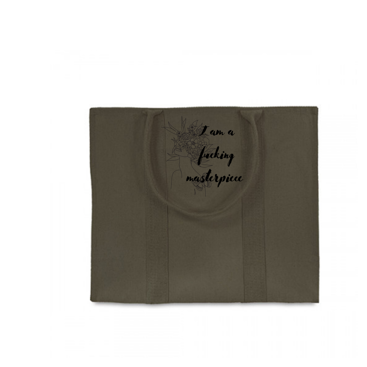 Khaki Green Canvas Tote Bag with zip