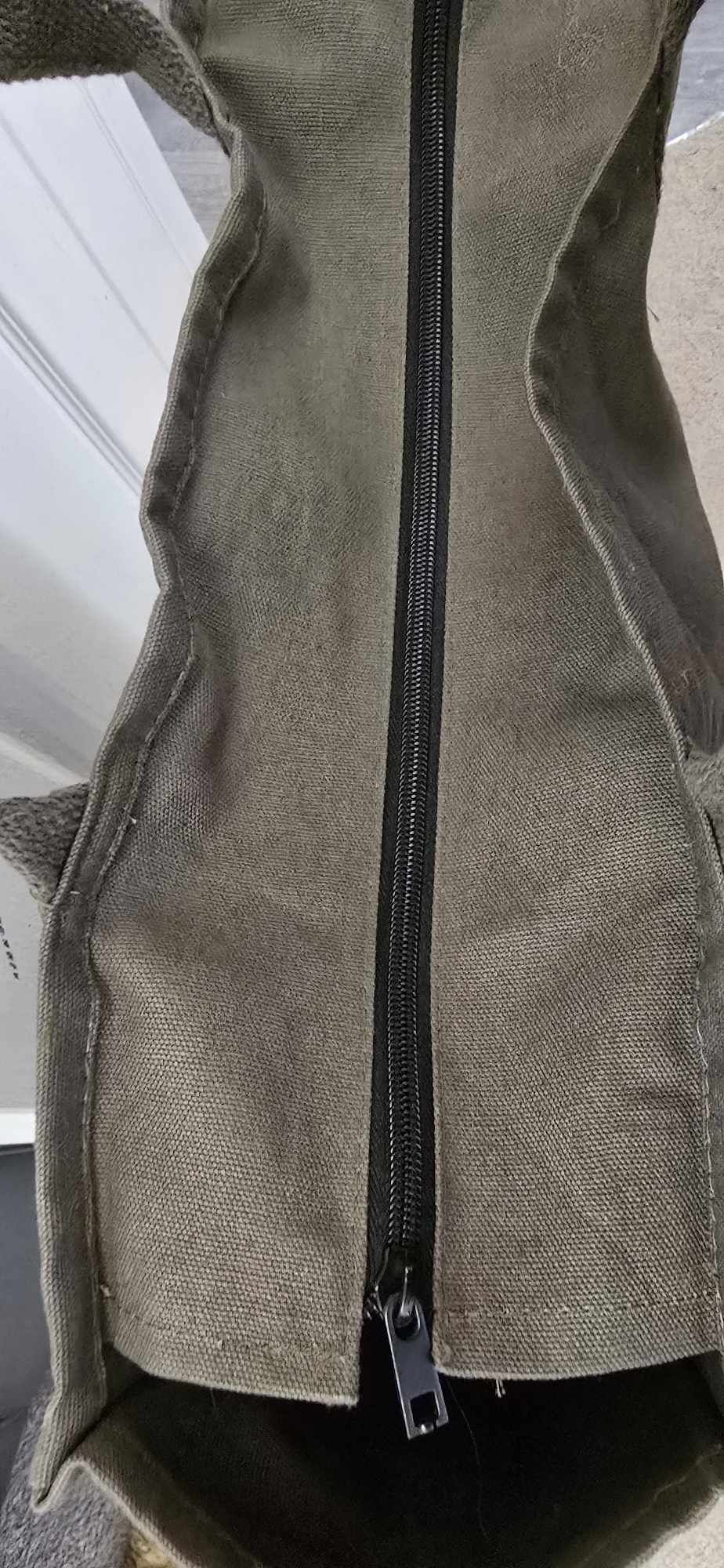 Khaki Green Canvas Tote Bag with zip