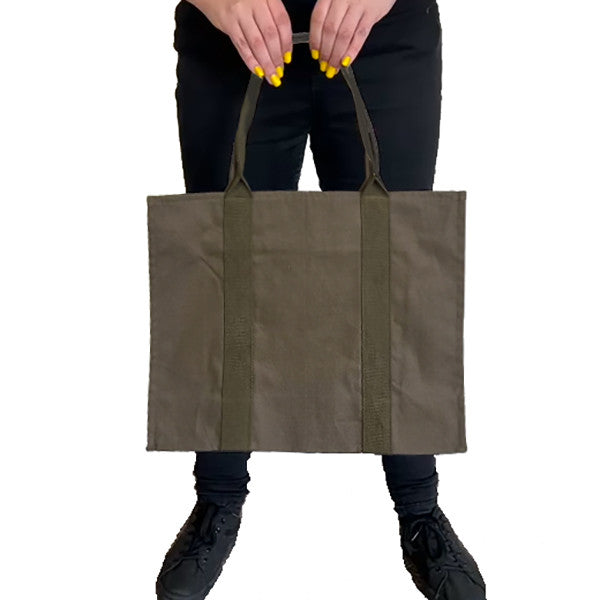 Khaki Green Canvas Tote Bag with zip