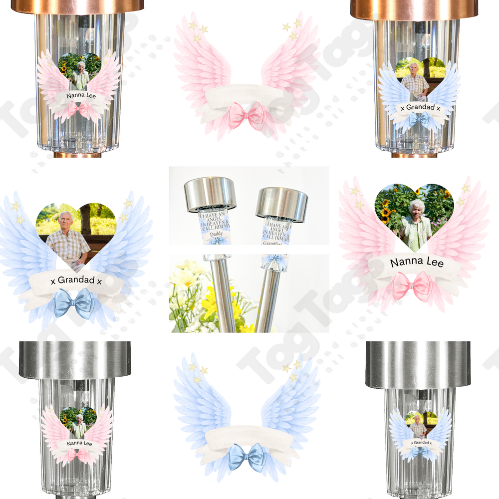 Solar lights In memory - Custom made with photo and wings