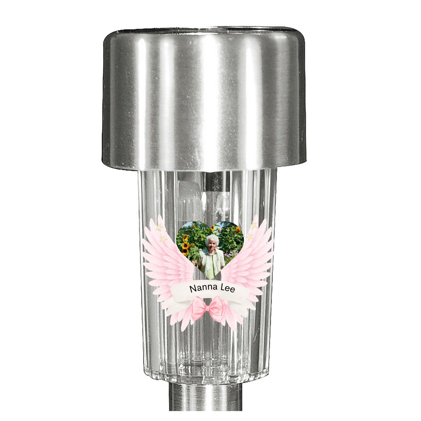 Solar lights In memory - Custom made with photo and wings