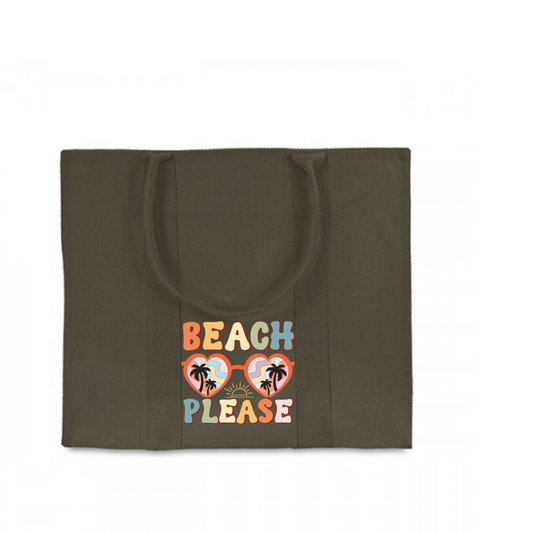 Khaki Green Canvas Tote Bag with zip