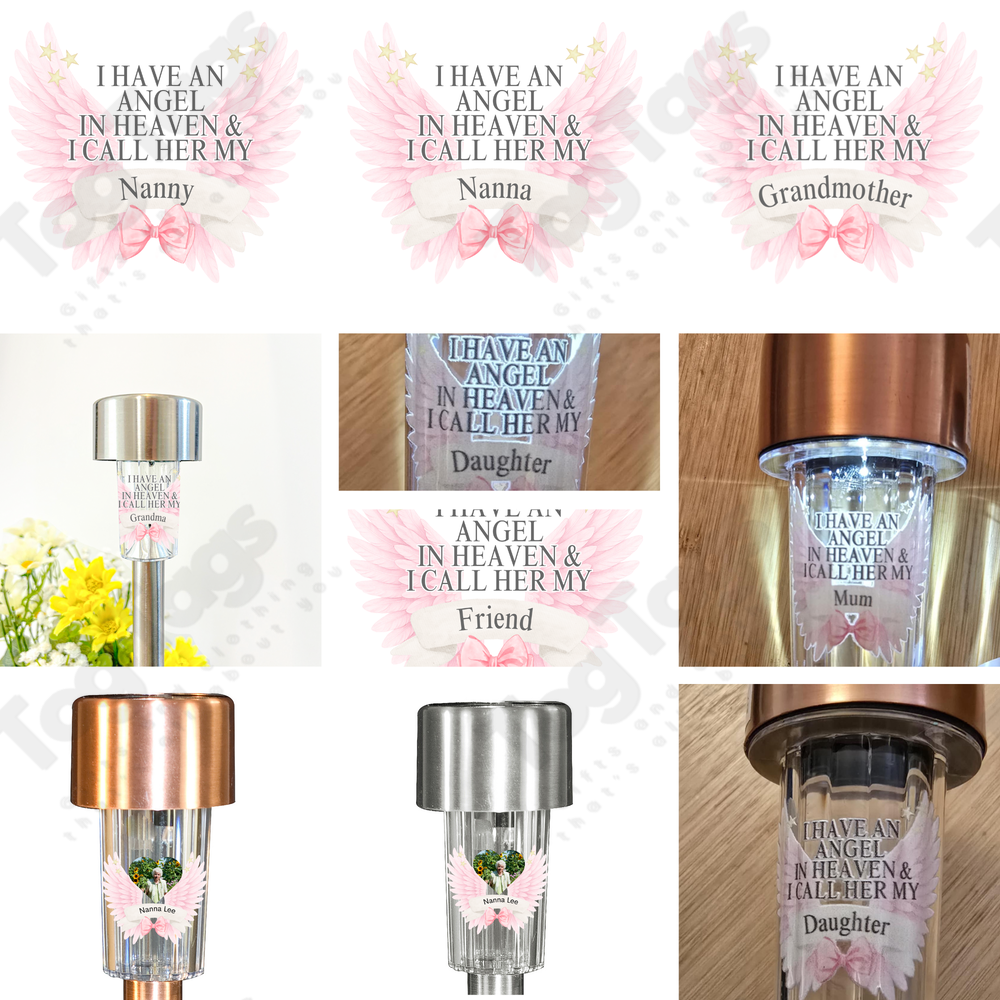 Solar lights In memory - Custom made with photo and wings